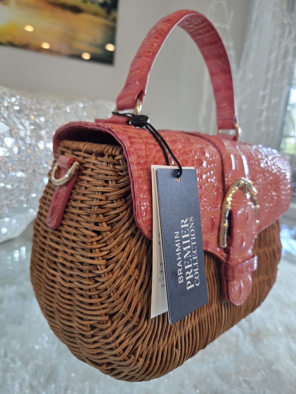 Brahmin RARE Maisie Wicker Genuine Leather Satchel NWT - Picture 2 of 13